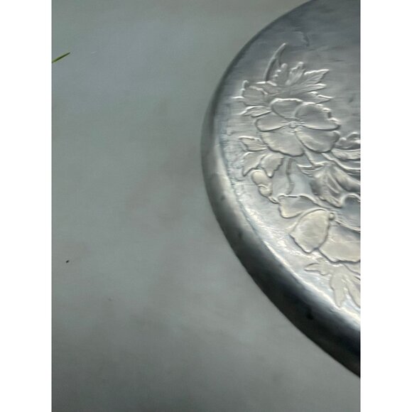 metal circle tray platter embossed with floral lip 11.5x1" READ - Picture 9 of 9